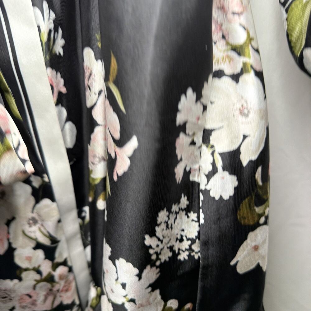 Anne Klein Women 12 Black Floral Shirt Dress Long Sleeve Belted Ruffle Hem - Picture 3 of 9